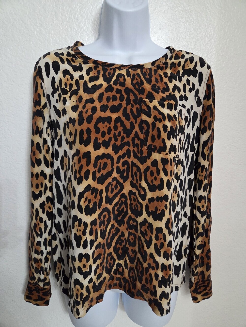 Equipment Femme Silk Leopard Print Long Sleeve Top Women's Size Xsmall